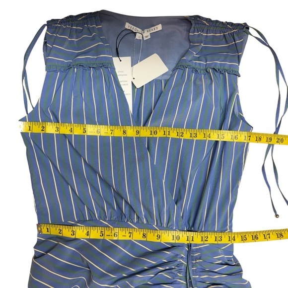 NWT Veronica Beard Teagan Stripe Ruched V-Neck Midi Dress Blue Size 6 Side Slit - Picture 13 of 16